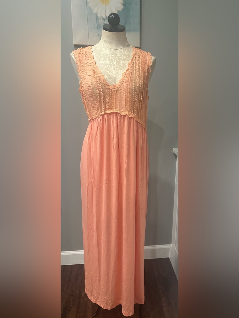 POL Sleeveless Lace Bodice Maxi Dress Coral Orange Sizes S, M , L - Picture 5 of 11